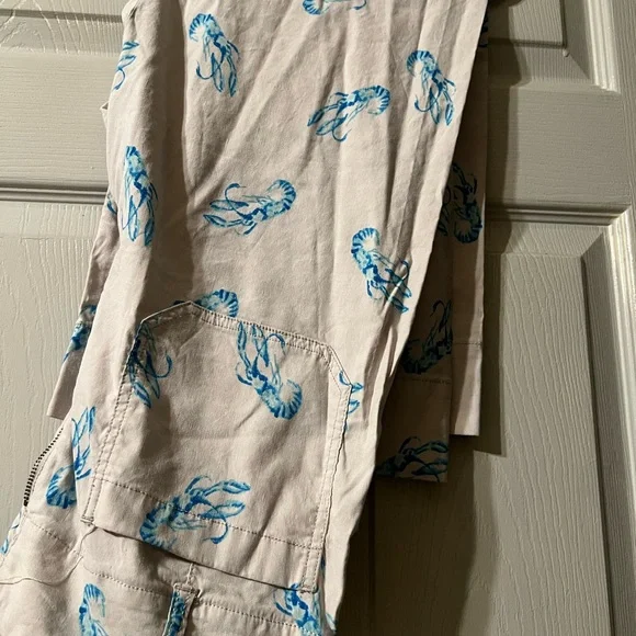 Anthropologie Cream Pants with Blue Lobster Design , super comfy and cute - Picture 3 of 4